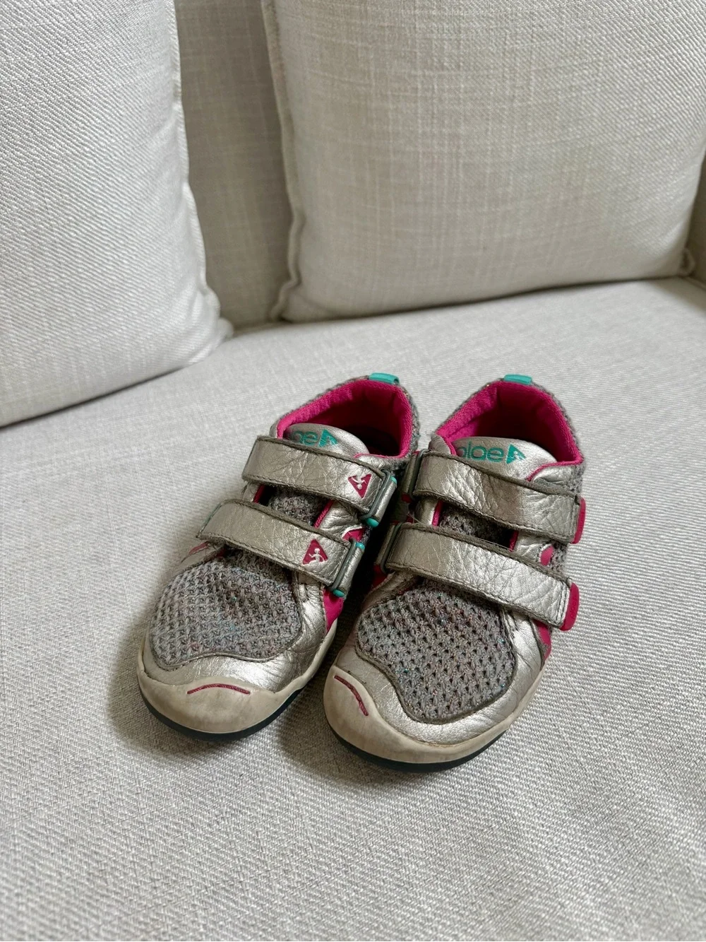 PLAE Silver Sneakers with Pink Accents